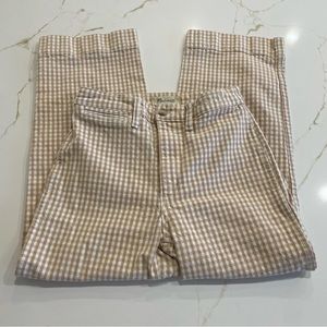 Madewell Slim Emmett Wide Leg crop Pants Checkered Gingham Tan Cream size 25